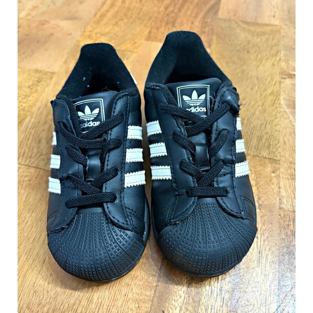 adidas Superstar Unisex Kids Sneakers Black/White Lace Up US 9K EU 26